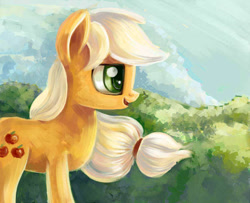 Size: 600x487 | Tagged: safe, artist:maytee, character:applejack, female, missing accessory, solo, windswept mane