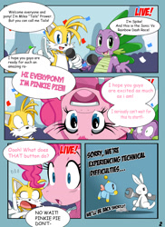 Size: 1180x1618 | Tagged: safe, artist:ss2sonic, character:angel bunny, character:pinkie pie, character:spike, chao, comic, crossover, miles "tails" prower, sonic the hedgehog (series)