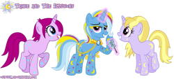 Size: 1333x600 | Tagged: safe, artist:osipush, character:fuchsia blush, character:lavender lace, character:trixie, my little pony:equestria girls, background human, bling, equestria girls ponified, female, microphone, ponified, rainbow power, rainbow power-ified, simple background, transparent background, trio, trixie and the illusions, vector