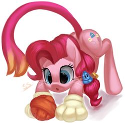 Size: 2025x1985 | Tagged: safe, artist:moonseeker, character:pinkie pie, :o, alternate cutie mark, behaving like a cat, cat costume, clothing, cute, diapinkes, doodle, eyes on the prize, female, fluffy, pinkie cat, power-up, solo, super bell, super mario 3d world, super mario bros., yarn, yarn ball