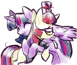 Size: 2889x2463 | Tagged: safe, artist:moonseeker, character:moondancer, character:twilight sparkle, character:twilight sparkle (alicorn), species:alicorn, species:pony, episode:amending fences, g4, my little pony: friendship is magic, cute, dancerbetes, doodle, eyes closed, high res, hug, scene interpretation, twiabetes