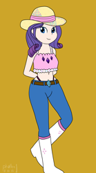 Size: 832x1500 | Tagged: safe, artist:phallen1, character:rarity, episode:simple ways, g4, my little pony: friendship is magic, my little pony:equestria girls, 30 minute art challenge, belly button, clothing, costume interpretation, cowboy hat, female, hat, humanized, light skin, midriff, panties, rhinestone rarihick, solo, tank top, thong, underwear