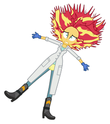 Size: 5100x5780 | Tagged: safe, artist:mixiepie, character:sunset shimmer, episode:the science of magic, equestria girls:friendship games, g4, my little pony: equestria girls, my little pony:equestria girls, absurd resolution, boots, clothing, electrocution, female, gloves, lab coat, messy hair, rubber gloves, shocked, simple background, solo, sunset the science gal, transparent background, vector