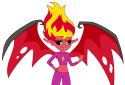 Size: 8101x5500 | Tagged: safe, artist:discorded, artist:ponyalfonso, edit, character:sunset satan, character:sunset shimmer, equestria girls:rainbow rocks, g4, my little pony: equestria girls, my little pony:equestria girls, absurd resolution, bat wings, belly button, breasts, clothing, demon, exposed belly, fangs, female, fist pump, hand on hip, midriff, pajamas, simple background, solo, sunset satan, transparent background, vector, vector edit, wings