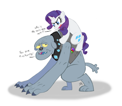 Size: 3444x3000 | Tagged: safe, artist:falleninthedark, character:fido, character:rarity, dialogue, femdom, high res, male, malesub, simple background, submissive, transparent background