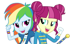 Size: 5039x3150 | Tagged: safe, artist:mixiepie, character:majorette, character:sweeten sour, equestria girls:friendship games, g4, my little pony: equestria girls, my little pony:equestria girls, absurd resolution, background human, baton, canterlot high, chs rally song, clothing, fist pump, gloves, majorette, open mouth, paint tool sai, school spirit, simple background, sweeten sour, transparent background, upper body, vector, wondercolts, wristband