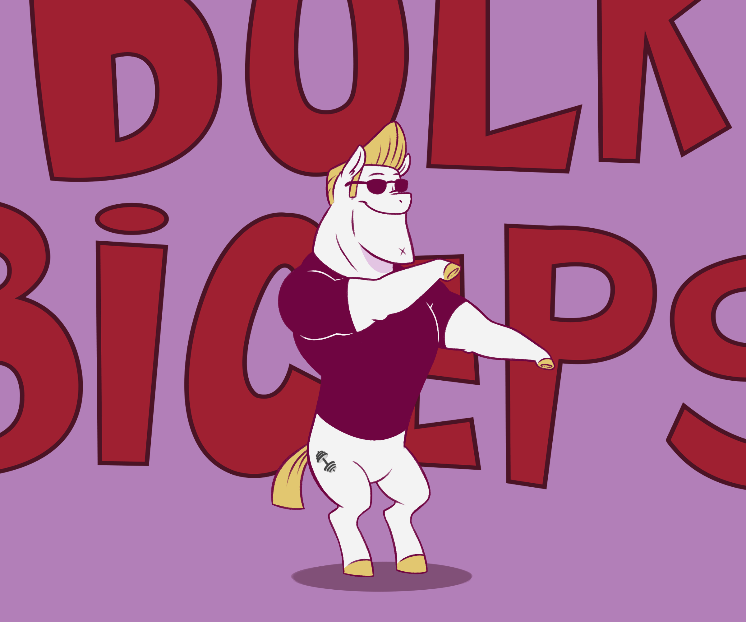 Size: 2400x2000 | Tagged: safe, artist:raph13th, character:bulk biceps, species:pony, comic:built for power, animated, clothing, crossover, glasses, johnny bravo, male, smiling, stallion, the monkey, tumblr