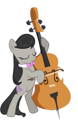 Size: 4500x7050 | Tagged: safe, artist:mixiepie, character:octavia melody, episode:slice of life, g4, my little pony: friendship is magic, absurd resolution, background pony, bow (instrument), bow tie, cello, cello bow, cello strings, eyes closed, female, long hair, musical instrument, simple background, smiling, solo, standing, transparent background, vector