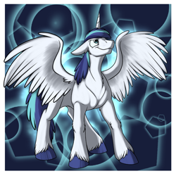 Size: 1000x1000 | Tagged: safe, artist:foxenawolf, character:shining armor, species:alicorn, species:pony, fanfic:a different perspective, alicornified, fanfic art, male, prince shining armor, race swap, solo, spread wings, unshorn fetlocks, wings