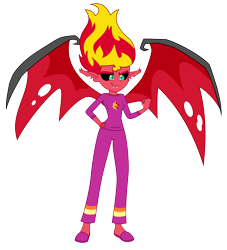 Size: 4950x5450 | Tagged: safe, artist:discorded, artist:ponyalfonso, edit, character:sunset satan, character:sunset shimmer, equestria girls:rainbow rocks, g4, my little pony: equestria girls, my little pony:equestria girls, absurd resolution, bat wings, clothing, demon, fangs, female, fist pump, hand on hip, pajamas, simple background, slippers, smiling, solo, sunset satan, transparent background, vector, vector edit, wings