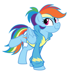 Size: 1916x1931 | Tagged: safe, artist:drawntildawn, character:rainbow dash, species:pegasus, species:pony, alternate hairstyle, bottomless, clothing, cute, dashabetes, female, hoodie, hoof popping, looking back, mare, ponytail, raised leg, simple background, smiling, solo, sweater, transparent background, wonderbolts
