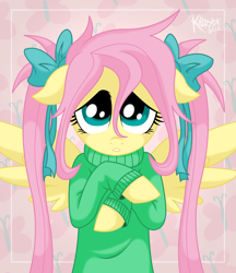 Size: 1900x2200 | Tagged: safe, artist:killryde, character:fluttershy, species:pony, bipedal, bow, clothing, female, solo, sweater, sweatershy