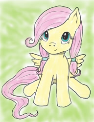 Size: 2150x2800 | Tagged: safe, artist:bigmacintosh2000, character:fluttershy, alternate hairstyle, cute, female, filly, filly fluttershy, pigtails, shyabetes, sitting, solo