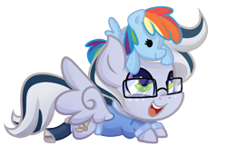 Size: 1769x1138 | Tagged: safe, artist:drawntildawn, character:rainbow dash, oc, oc:steel wing, commission, cute, glasses, plushie, prone, simple background, solo