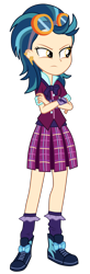 Size: 3000x9140 | Tagged: safe, artist:mixiepie, character:indigo zap, equestria girls:friendship games, g4, my little pony: equestria girls, my little pony:equestria girls, absurd resolution, clothing, crossed arms, crystal prep academy, crystal prep academy uniform, crystal prep shadowbolts, ear piercing, earring, female, goggles, jewelry, paint tool sai, piercing, pleated skirt, school uniform, shoes, simple background, skirt, sneakers, solo, transparent background, vector, wristband