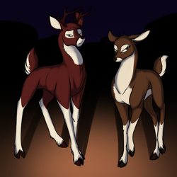 Size: 700x700 | Tagged: safe, artist:foxenawolf, oc, oc only, species:deer, fanfic:a different perspective, antlers, buck, cloven hooves, doe, duo, fanfic art, female, male
