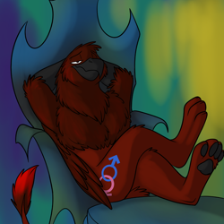 Size: 1000x1000 | Tagged: safe, artist:foxenawolf, oc, oc only, oc:free agent, species:griffon, fanfic:a different perspective, armpits, chair, changeling queen, cutie mark, fanfic art, paws, reclining, sitting, throne, underpaw