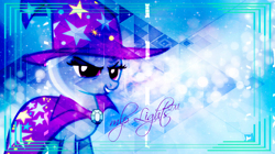 Size: 1920x1079 | Tagged: safe, artist:durpy, artist:tailnr1lolnew, character:trixie, species:pony, species:unicorn, cape, clothing, female, hat, mare, signature, trixie's cape, trixie's hat, vector, wallpaper