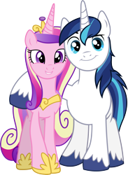 Size: 2193x3000 | Tagged: safe, artist:chainchomp2, character:princess cadance, character:shining armor, species:alicorn, species:pony, species:unicorn, episode:the one where pinkie pie knows, g4, my little pony: friendship is magic, .svg available, dreamworks face, female, high res, hug, looking at you, male, mare, married couple, raised eyebrow, simple background, smiling, smug, stallion, transparent background, vector