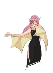 Size: 577x800 | Tagged: safe, artist:demdoodles, character:fluttershy, species:human, episode:scare master, g4, my little pony: friendship is magic, bat ears, bat wings, clothing, costume, dress, female, flutterbat costume, humanized, solo