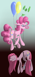 Size: 1024x2265 | Tagged: safe, artist:elskafox, artist:kopaleo, character:pinkamena diane pie, character:pinkie pie, balloon, balloon popping, crying, hanging, popping, sad, then watch her balloons lift her up to the sky