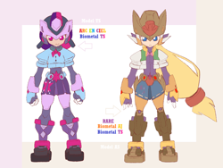 Size: 1600x1200 | Tagged: safe, artist:thegreatrouge, character:applejack, character:rainbow dash, character:rarity, character:twilight sparkle, character:twilight sparkle (alicorn), species:alicorn, my little pony:equestria girls, armor, armor skirt, clothing, cowboy hat, crossover, denim skirt, duo, fusion, hat, megaman, megaman zx, skirt, stetson