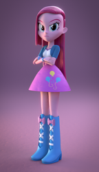Size: 620x1080 | Tagged: safe, artist:creatorofpony, artist:pika-robo, character:pinkamena diane pie, character:pinkie pie, my little pony:equestria girls, 3d, blender, boots, bracelet, clothing, crossed arms, female, high heel boots, jewelry, shoes, skirt, solo