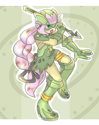 Size: 582x736 | Tagged: safe, artist:thegreatrouge, character:fluttershy, species:human, episode:the cutie re-mark, alternate timeline, badass, chrysalis resistance timeline, crossover, female, flutterbadass, humanized, megaman, megaman battle network, open mouth, solo, tribalshy