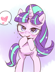 Size: 611x800 | Tagged: safe, artist:k-nattoh, character:starlight glimmer, species:pony, species:unicorn, bipedal, blushing, cute, female, glimmerbetes, heart, heart eyes, looking at you, mare, open mouth, smiling, solo, wingding eyes