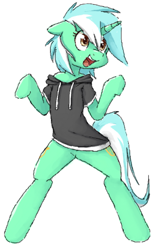 Size: 448x688 | Tagged: safe, artist:hoodie, character:lyra heartstrings, species:pony, bipedal, clothing, dig the swell hoodie, featureless crotch, female, flockmod, hoodie, semi-anthro, simple background, solo, white background