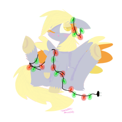 Size: 1008x1008 | Tagged: safe, artist:vanillaswirl6, character:derpy hooves, species:pegasus, species:pony, blushing, christmas lights, female, mare, simple background, solo, transparent background, unshorn fetlocks