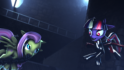 Size: 1920x1080 | Tagged: safe, artist:star-lightstarbright, character:fluttershy, character:twilight sparkle, species:bat pony, species:pony, 3d, castlevania, chains, crossover, glowing eyes, race swap, rainbow ponies, source filmmaker