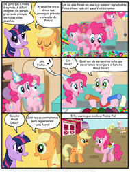 Size: 827x1089 | Tagged: safe, artist:kturtle, character:applejack, character:granny smith, character:pinkie pie, character:twilight sparkle, comic:the story of granny pie, comic, granny pie, portuguese, translation