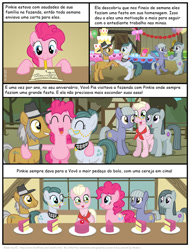 Size: 827x1089 | Tagged: safe, artist:kturtle, character:cloudy quartz, character:igneous rock pie, character:limestone pie, character:marble pie, character:pinkie pie, comic:the story of granny pie, comic, granny pie, pie family, pie sisters, portuguese, quartzrock, siblings, sisters, translation