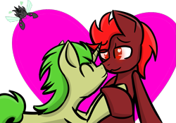 Size: 1095x763 | Tagged: safe, artist:askhypnoswirl, oc, oc only, oc:golden heart, oc:storm flare, species:pegasus, species:pony, species:unicorn, boop, couple, cuddling, gay, heart, male, my little pony, noseboop, relationship, romance, shipping, snuggling