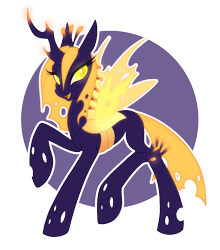 Size: 950x1078 | Tagged: safe, artist:silkensaddle, oc, oc only, species:changeling, changeling queen, changeling queen oc, commission, female, simple background, solo, transparent background, yellow changeling