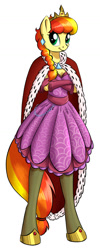 Size: 625x1569 | Tagged: safe, artist:sirzi, oc, oc only, oc:whitechain, species:anthro, species:unguligrade anthro, chains, clothing, crown, dress, earring, gala dress, pattern, piercing, robe, solo, stockings