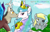 Size: 445x284 | Tagged: safe, artist:wrath-marionphauna, character:derpy hooves, character:discord, character:princess celestia, species:pegasus, species:pony, ship:dislestia, angry, blushing, female, male, mare, one eye closed, shipping, straight, tongue out, wink