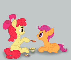 Size: 1280x1080 | Tagged: safe, artist:agm, character:apple bloom, character:scootaloo, species:pegasus, species:pony, feeding, spoon