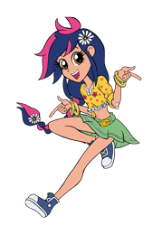Size: 2071x2897 | Tagged: safe, artist:edcom02, artist:jmkplover, oc, oc only, oc:mayday parker sparkle, parent:peter parker, parent:twilight sparkle, parents:spidertwi, species:human, belly button, clothing, converse, crossover, flower, flower in hair, humanized, offspring, shoes, simple background, sneakers, solo, spider-man, spiders and magic ii: eleven months, spiders and magic iii: days of friendship past, spiders and magic iv: the fall of spider-mane, spiders and magic: rise of spider-mane, transparent background