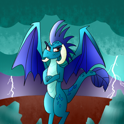 Size: 1000x1000 | Tagged: safe, artist:dragonpone, derpibooru original, character:princess ember, species:dragon, episode:gauntlet of fire, g4, my little pony: friendship is magic, angry, female, lightning, solo