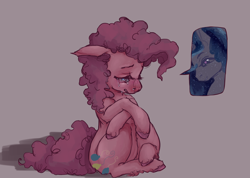 Size: 1424x1015 | Tagged: safe, artist:colorlesscupcake, character:pinkie pie, character:princess luna, ship:lunapie, breakup, crying, dialogue, feels, female, lesbian, love, sad, shipping, sitting, solo, speech bubble, unrequited, wingding eyes