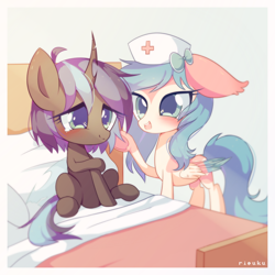 Size: 1024x1024 | Tagged: safe, artist:riouku, oc, oc only, species:changeling, species:pony, commission, female, mare, nurse