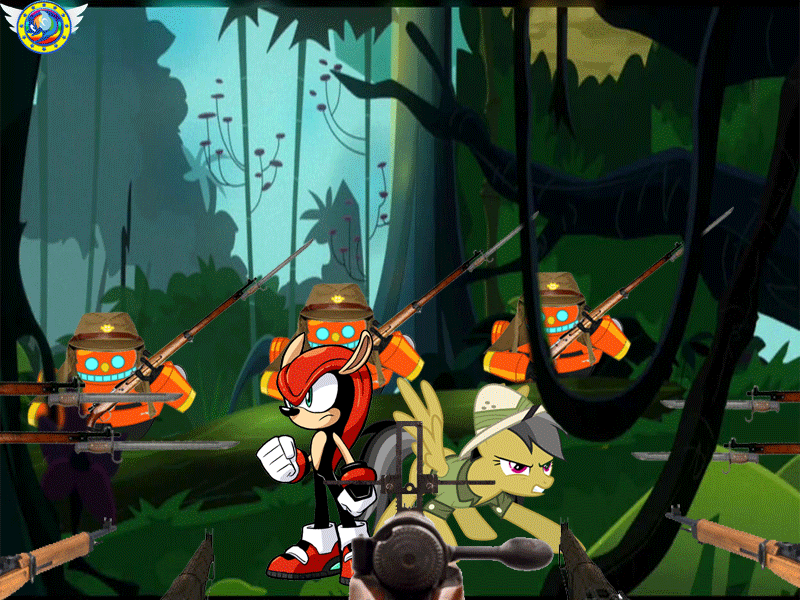 Size: 800x600 | Tagged: safe, artist:trungtranhaitrung, character:daring do, aiming, ambush, arisaka, bayonet, cap, clothing, copy and paste, crossover, egg pawn, eggman empire of equestria, gun, hat, japanese, jungle, mighty the armadillo, rifle, sonic brony united league, sonic the hedgehog (series), weapon, world war ii