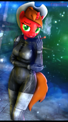 Size: 1080x1920 | Tagged: safe, artist:alcohors, oc, oc only, oc:essy ferguson, species:anthro, 3d, battle suit, cigarette, female, rule 63, smoking, solo, thigh boots