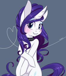 Size: 2000x2300 | Tagged: safe, artist:silbersternenlicht, character:rarity, species:pony, alternate hairstyle, bipedal, blushing, collar, female, looking at you, signature, solo