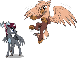 Size: 1400x1058 | Tagged: safe, artist:sirzi, oc, oc only, species:bird, species:classical hippogriff, species:deer, species:hippogriff, species:peryton, species:pony, duo, hybrid, non-pony oc