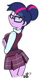 Size: 2071x3872 | Tagged: safe, artist:befishproductions, character:twilight sparkle, character:twilight sparkle (scitwi), species:eqg human, my little pony:equestria girls, adorkable, breasts, cute, dork, female, glasses, looking back, signature, simple background, solo, transparent background, twiabetes