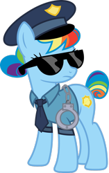 Size: 1024x1630 | Tagged: safe, artist:blah23z, artist:korsoo, edit, character:copper top, character:rainbow dash, episode:the gift of the maud pie, g4, my little pony: friendship is magic, color edit, colored, female, hand cuffs, necktie, police, police officer, police uniform, recolor, solo, sunglasses