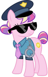 Size: 1024x1630 | Tagged: safe, artist:blah23z, artist:korsoo, edit, character:copper top, character:princess cadance, episode:the gift of the maud pie, g4, my little pony: friendship is magic, color edit, colored, female, hand cuffs, necktie, police, police officer, police uniform, recolor, simple background, solo, sunglasses, transparent background